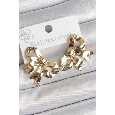 316 Çelik Gold Renk Kurdele Plaka Model Kadın Küpe