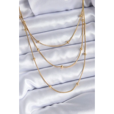 316L Çelik Gold Renk 3lü Minimal Toplu Kadın Kolye - Lisinya