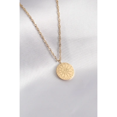316L Çelik Gold Renk Burçlar İşleme Kadın Kolye - Lisinya