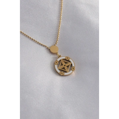 316L Çelik Gold Renk Çiçek Figür Kadın Kolye - Lisinya