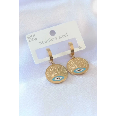 316L Çelik Gold Renk Göz Detay İşleme Daire Model Kadın Küpe