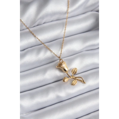 316L Çelik Gold Renk Gül Model Kadın Kolye - Lisinya