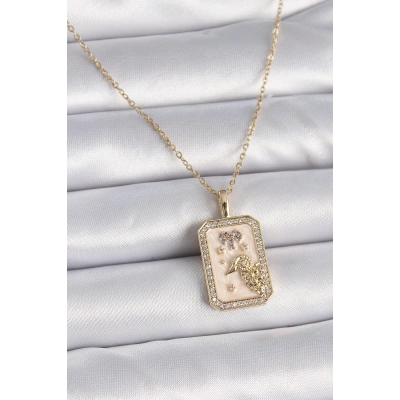 316L Çelik Gold Renk Zincir Koç Burcu Zirkon Taşlı Kadın Kolye