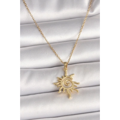 316L Çelik Gold Renk Zincir Zirkon Taş Detaylı Güneş Model Kadın Kolye - Lisinya