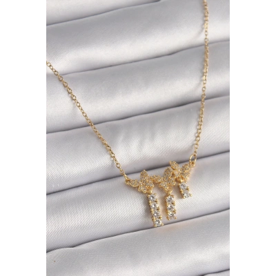 316L Çelik Gold Renk Zincir Zirkon Taşlı Kelebek Model Sallantı Detay Kadın Kolye - Lisinya