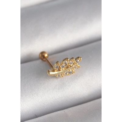 316L Çelik Gold Renk Zirkon Taşlı Dal Tragus Piercing