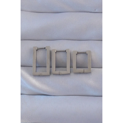 316L Çelik Gümüş Renk Dikdörtgen Küpe Seti