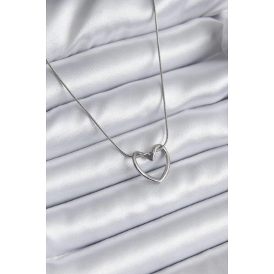 316L Çelik Gümüş Renk Kalp Model Kadın Kolye - Lisinya