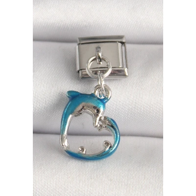 316L Çelik Gümüş Renk Mavi Yunus Model Nomination Charm - Lisinya