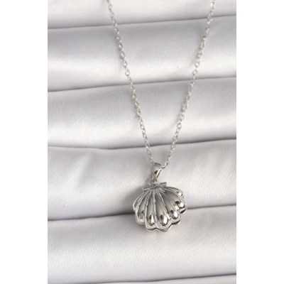 316L Çelik Gümüş Renk Zincir Açılır İncili Midye Model Kadın Kolye - Lisinya