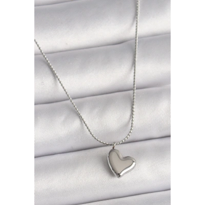 316L Çelik Gümüş Renk Zincir Kalp Figür Kadın Kolye - Lisinya