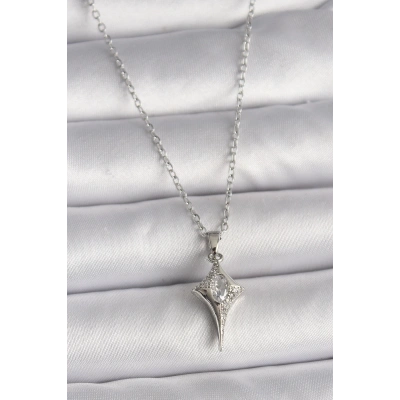 316L Çelik Gümüş Renk Zincir Zirkon Taşlı Kuzey Yıldızı Model Kadın Kolye - Lisinya