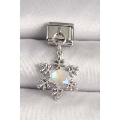 316L Çelik Gümüş Renk Zirkon Taşlı Kar Tanesi Model Nomination Charm