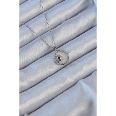 316L Çelik Gümüş Renk Zirkon Taşlı Mineli Kutup Yıldızı Kolye