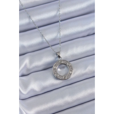316L Çelik Gümüş Renk Zirkon Taşlı Model Kadın Kolye - Lisinya