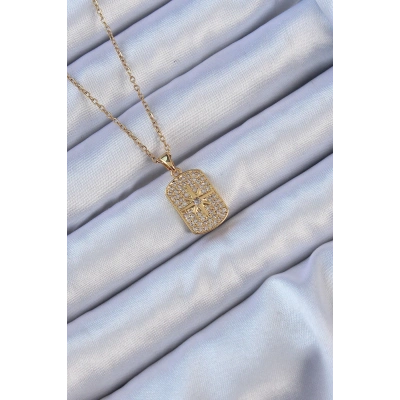 316L Çelik Zincir Altın Renk Zirkon Taşlı Kutup Yıldızlı Vintage Kolye