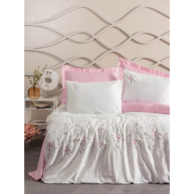 3D Nakışlı Çift Kişilik Saten Nev Takımı Jolie Pembe