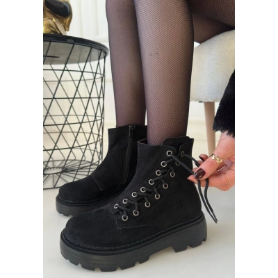 Agnej Siyah Süet Bağcıklı Bot