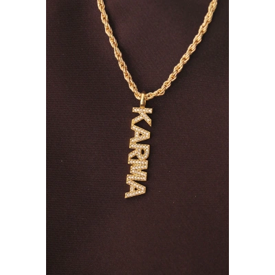 Altın Renk Zirkon Taşlı Karma Yazılı Kolye - Lisinya