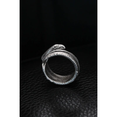 Ayarlanabilir Kartal Başı ve Kartal Tüyü Model Erkek Yüzük - Lisinya