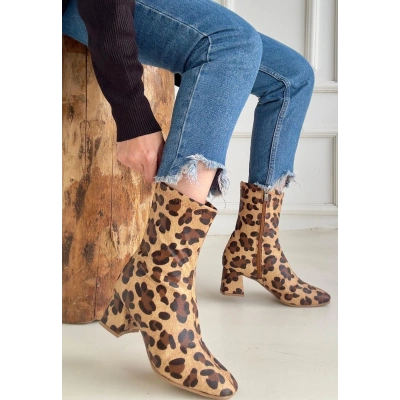Birta Leopar Cilt Streç Topuklu Bot
