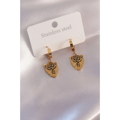Çelik Gold Renk Leopar Figür Kadın Küpe