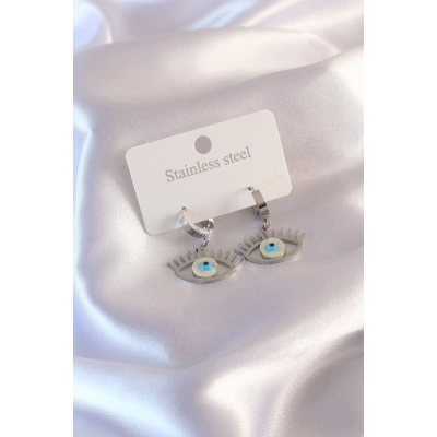 Çelik Gümüş Renk Göz Figür Kadın Küpe