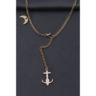 Çelik Rose Renk Çapa Tasarımlı Kadın Kolye - Lisinya