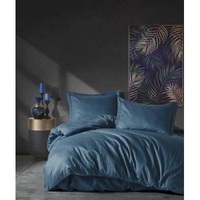 Çift Kişilik Saten Nev Takımı Elegante Stripe Mavi