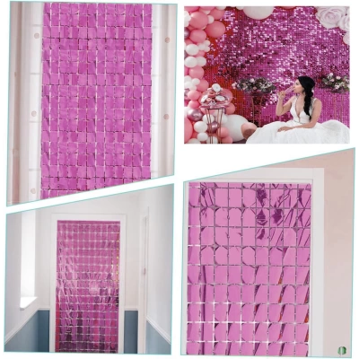 Ekstra Metalize Rose Gold Renk Disko Dikdörtgen Kesim Kapı Perdesi Dekorasyon 1x2 Metre (4767) - Lisinya