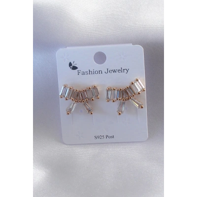 Gold Renk Kurdele Model Zirkon Taşlı Kadın Küpe