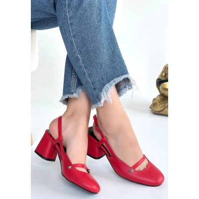 Jecci Kırmızı Cilt Topuklu Ayakkabı