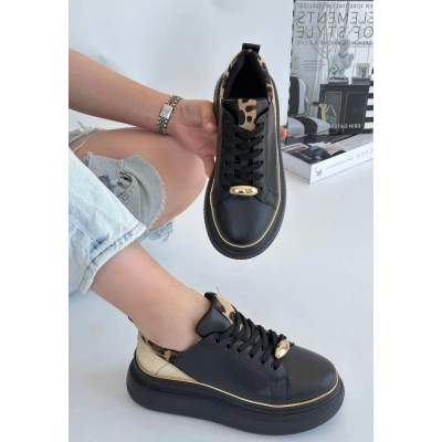 Jista Siyah Cilt Sarı Detaylı Bağcıklı Spor Ayakkabı