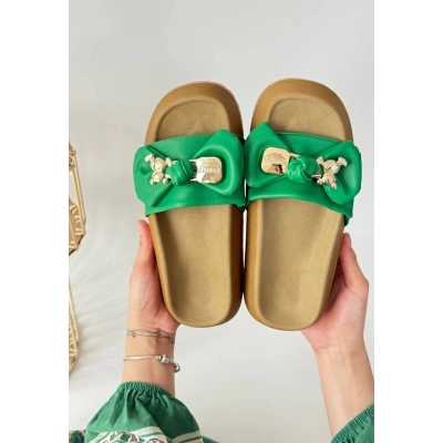 Jude Yeşil Cilt Ayıcıklı Terlik