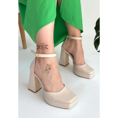 Kawer Bej Cilt Topuklu Ayakkabı - Lisinya