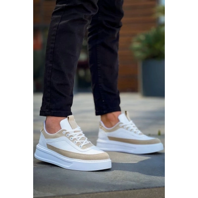 KB-006 Kuback Beyaz Cilt Bej Süet  Yüksek Taban Bağcıklı Günlük Erkek Ayakkabı