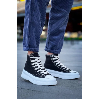 KB-CX-3 Kuback Uzun Siyah Keten Beyaz Yüksek Taban Spor Ayakkabı