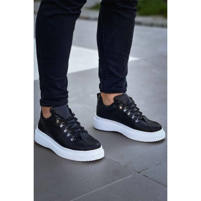 KB-X4  Kuback Siyah Cilt Yüksek Taban Bağcıklı Günlük Erkek Ayakkabı