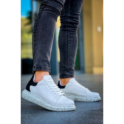 KB-X500  Kuback Beyaz Siyah  Yüksek Taban Bağcıklı Günlük Erkek Ayakkabı