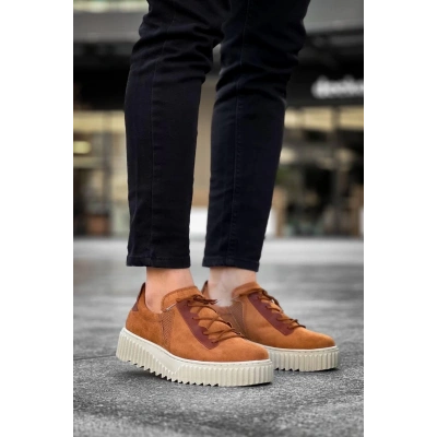 KB-X502  Kuback Taba Süet Yüksek Bej Taban Bağcık Detaylı Lastikli Günlük Erkek Ayakkabı