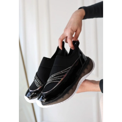 Keita Siyah Rugan Streç Detaylı Spor Ayakkabı