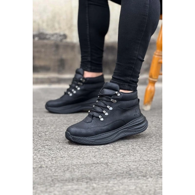 Kömür Cilt Yüksek Taban Yarım Bilek Bot