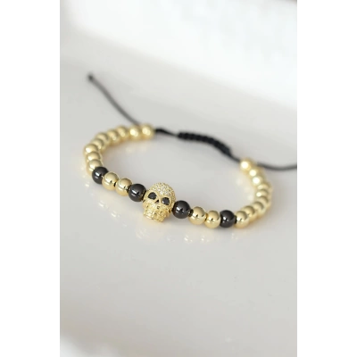 Kuru Kafa Figürlü Gold Renk Zirkon Taşlı Çelik Bileklik - Lisinya