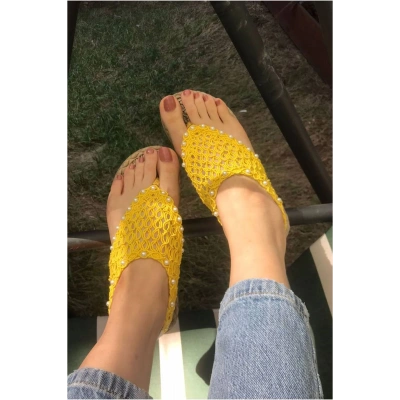 Mayya Sarı Örgülü Sandalet - Lisinya