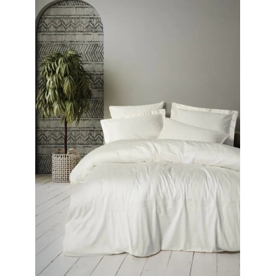 Nakışlı Çift Kişilik Saten Nev Takımı Luxe Ekru