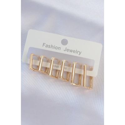 Pirinç Gold Renk Dikdörtgen Model Küpe Seti