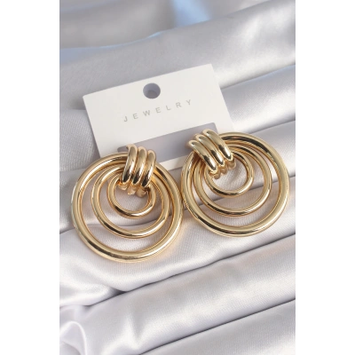 Pirinç Gold Renk Halka Model Kadın Küpe