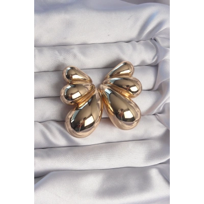 Pirinç Gold Renk İri Bombeli Kelebek Küpe