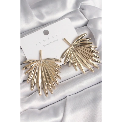 Pirinç Gold Renk Yaprak Model Kadın Küpe