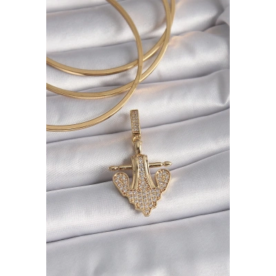 Pirinç Gold Renk Zirkon Taşlı Çapa Model Ajda Charm